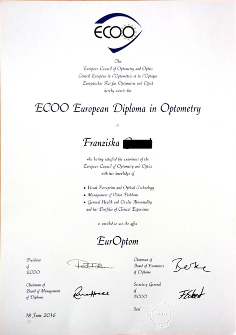 Beispiel Urkunde ECOO Diplom